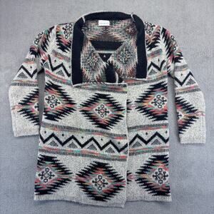 Dreamers Cardigan Women Small Multicolor Aztec Print Long Sleeve Pockets Acrylic